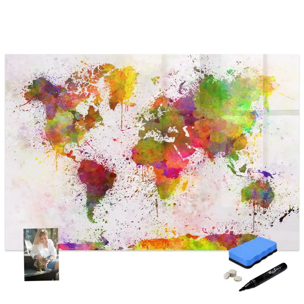 Tableau magnétique éducatif carte des continents à l'aquarelle