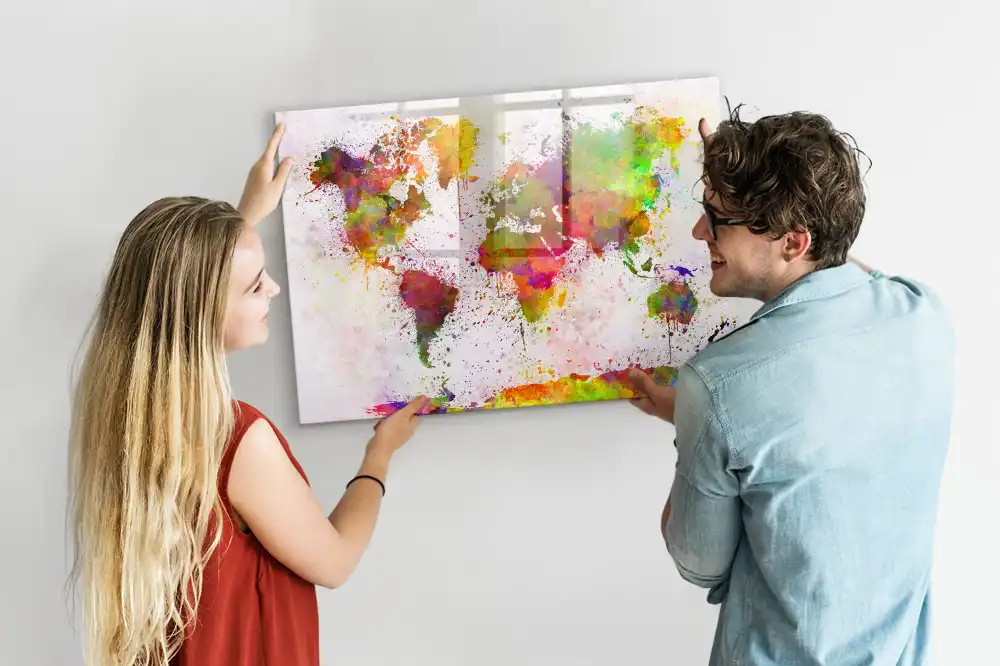Tableau magnétique éducatif carte des continents à l'aquarelle