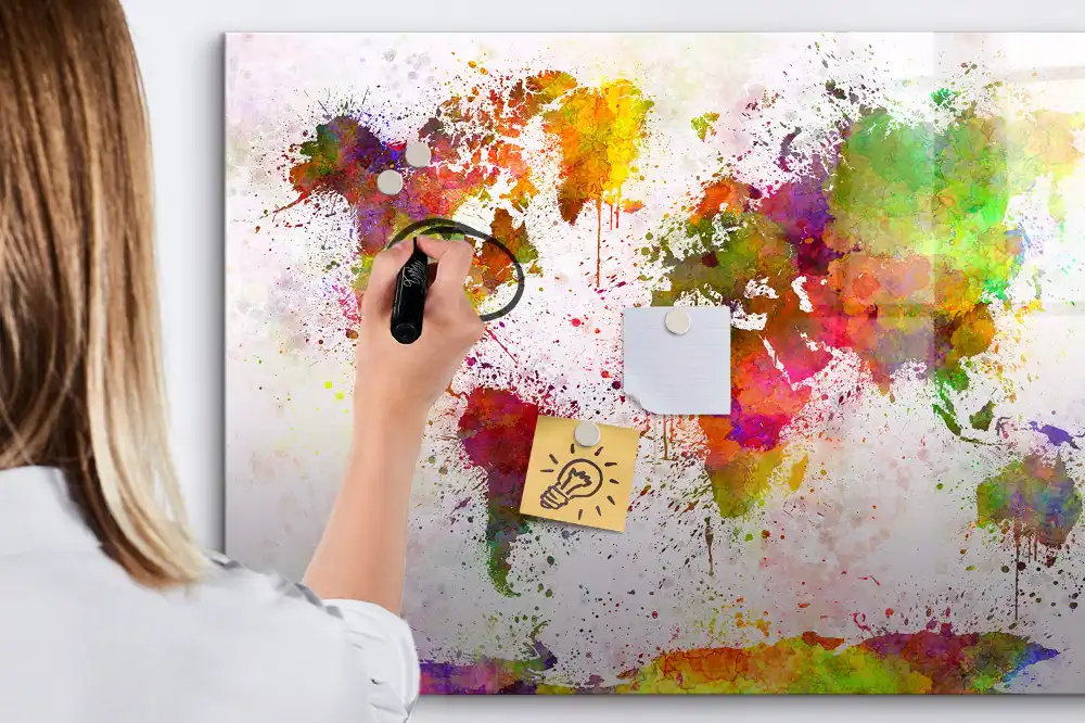 Tableau magnétique éducatif carte des continents à l'aquarelle