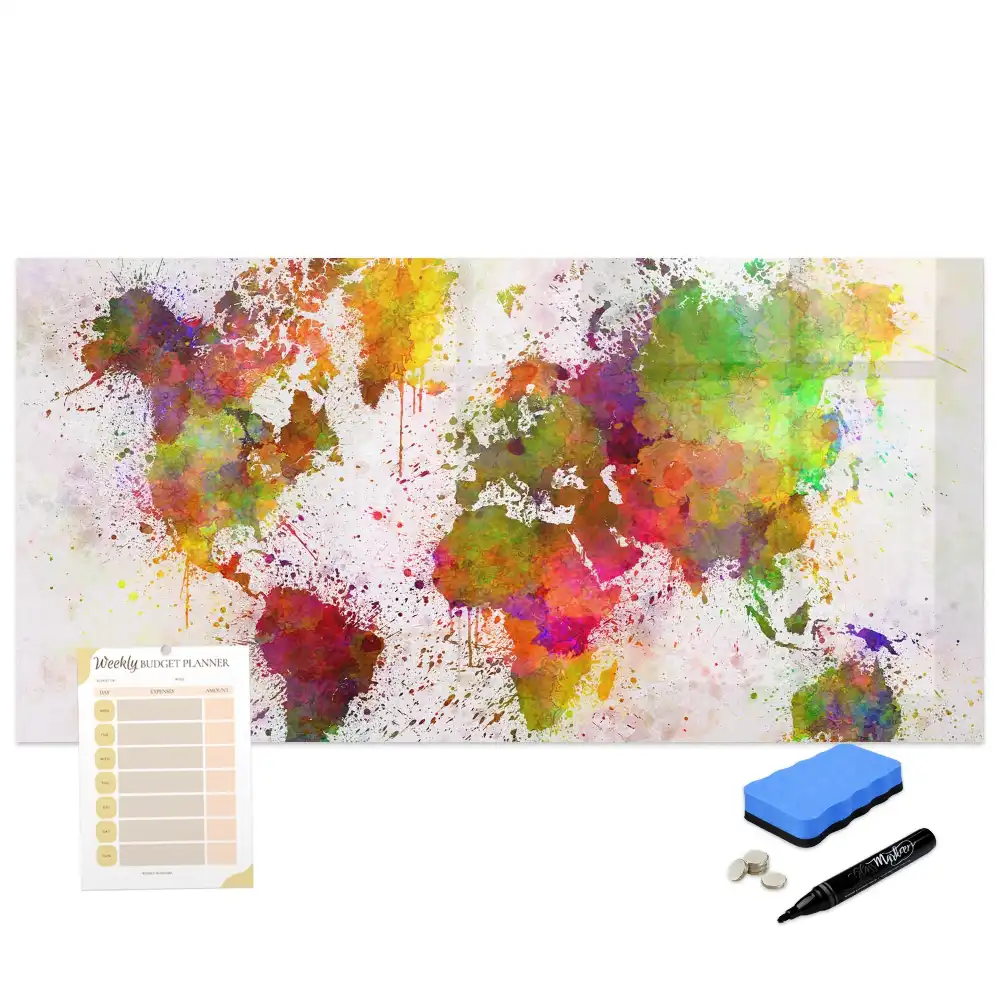 Tableau magnétique éducatif carte des continents à l'aquarelle