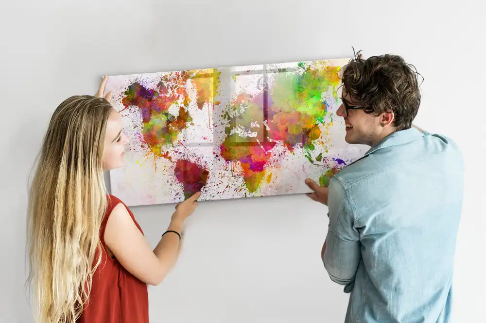 Tableau magnétique éducatif carte des continents à l'aquarelle