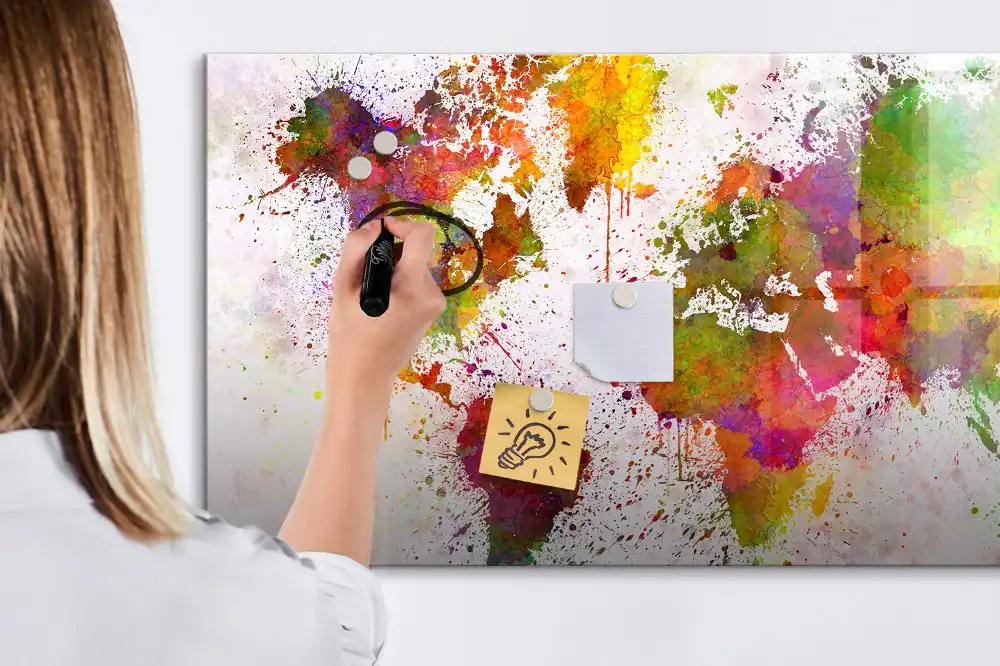 Tableau magnétique éducatif carte des continents à l'aquarelle