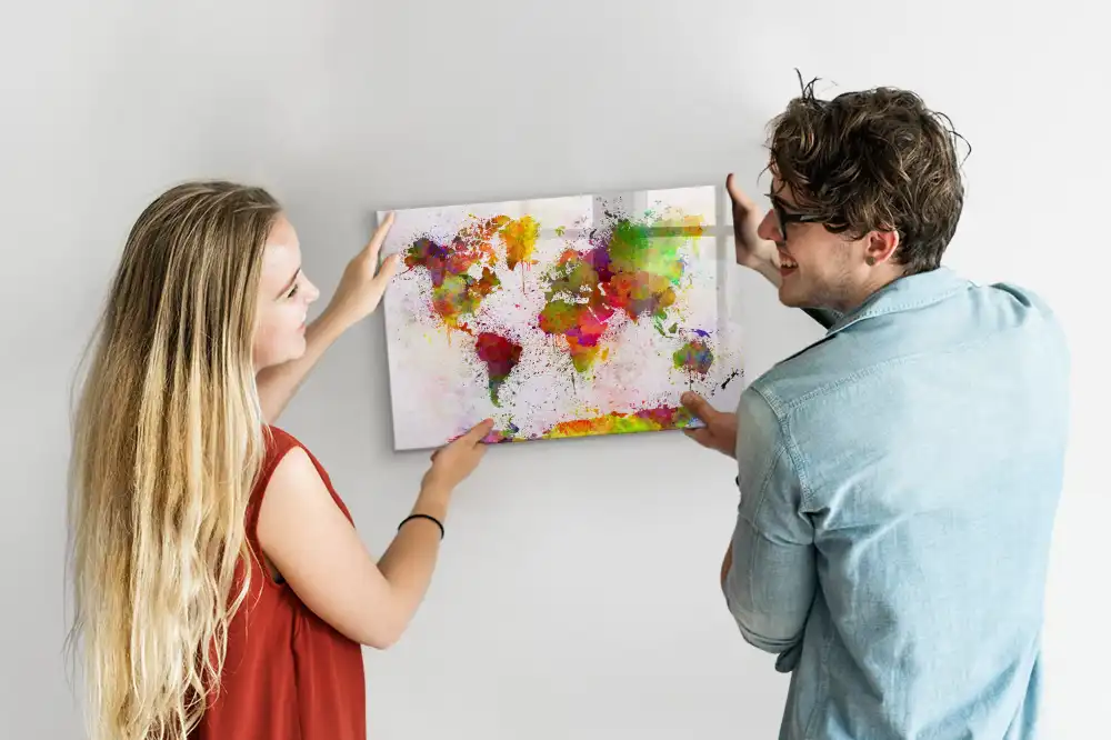Tableau magnétique éducatif carte des continents à l'aquarelle