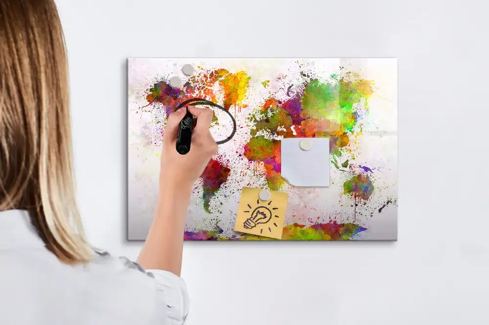 Tableau magnétique éducatif carte des continents à l'aquarelle
