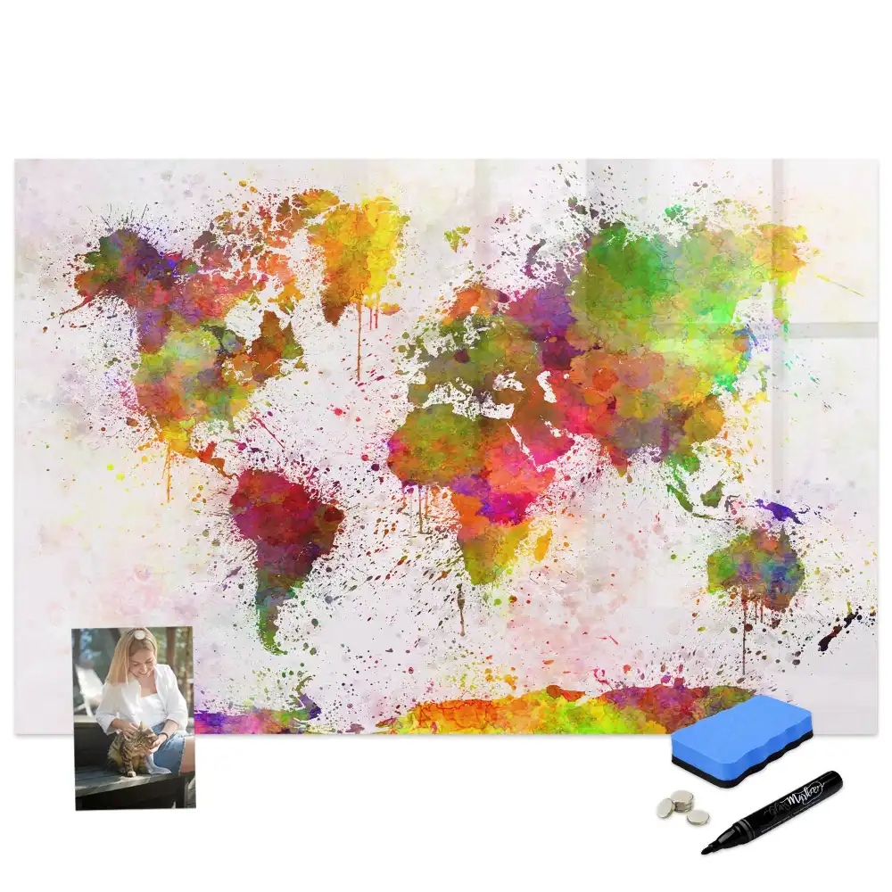 Tableau magnétique éducatif carte des continents à l'aquarelle