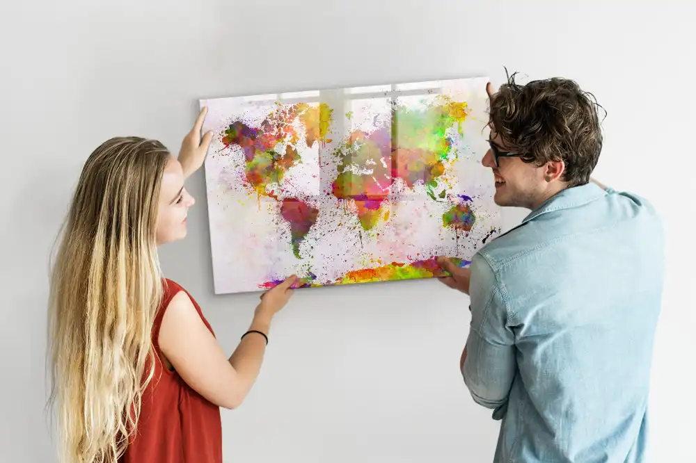 Tableau magnétique éducatif carte des continents à l'aquarelle