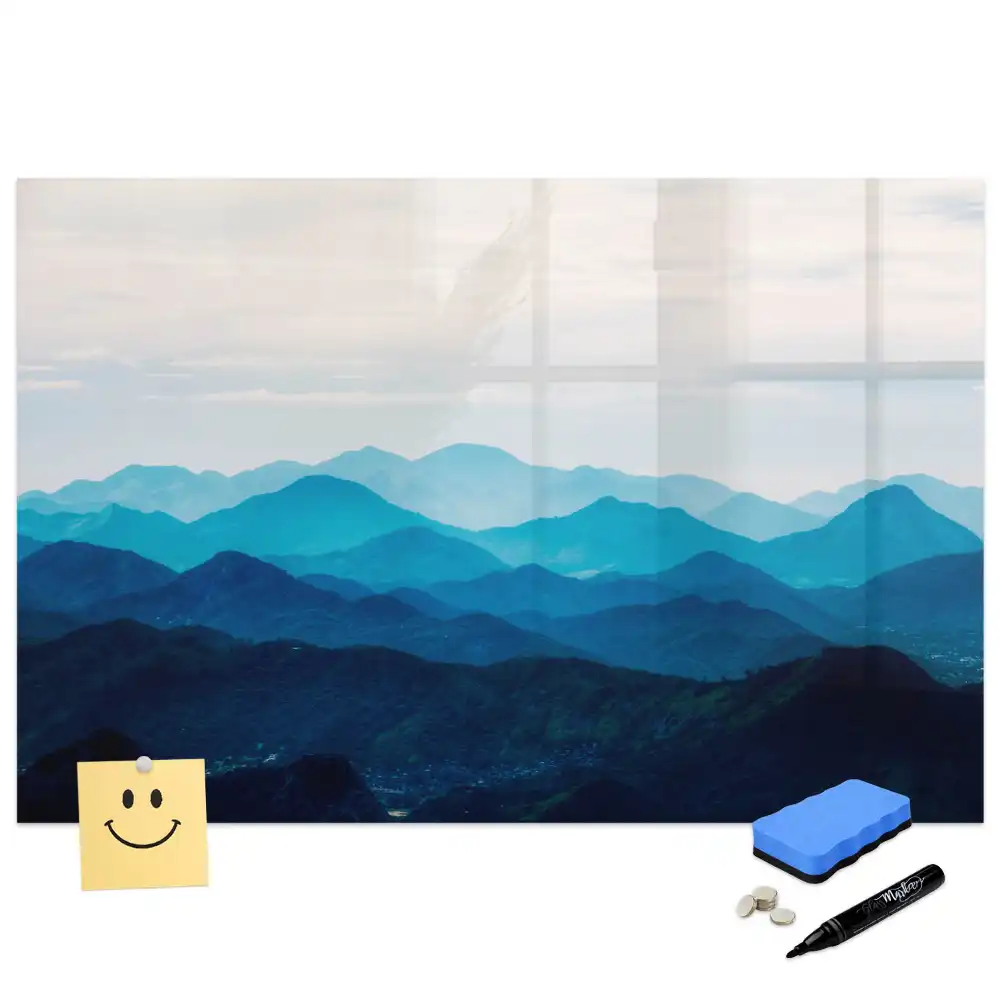 Tableau blanc magnétique effaçable à sec avec motif de montagne à l'aquarelle