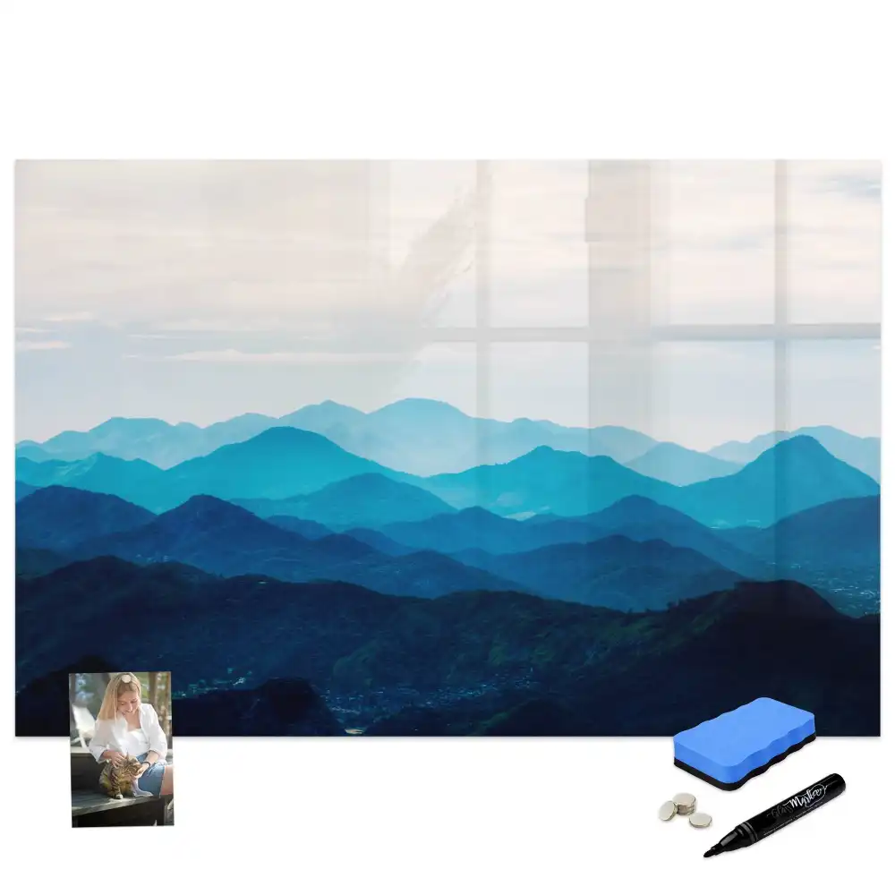 Tableau blanc magnétique effaçable à sec avec motif de montagne à l'aquarelle
