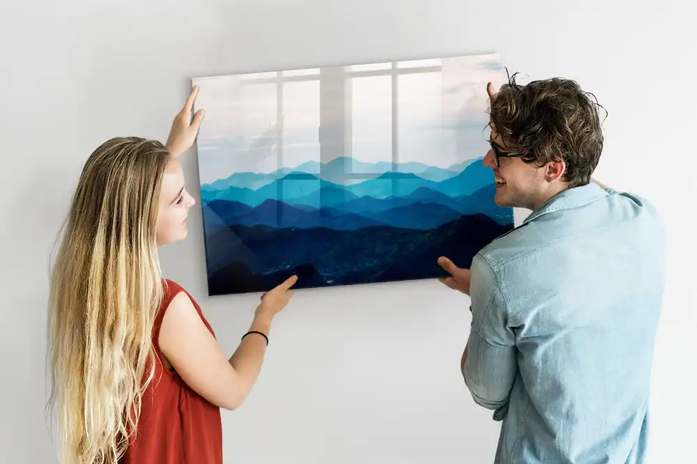 Tableau blanc magnétique effaçable à sec avec motif de montagne à l'aquarelle