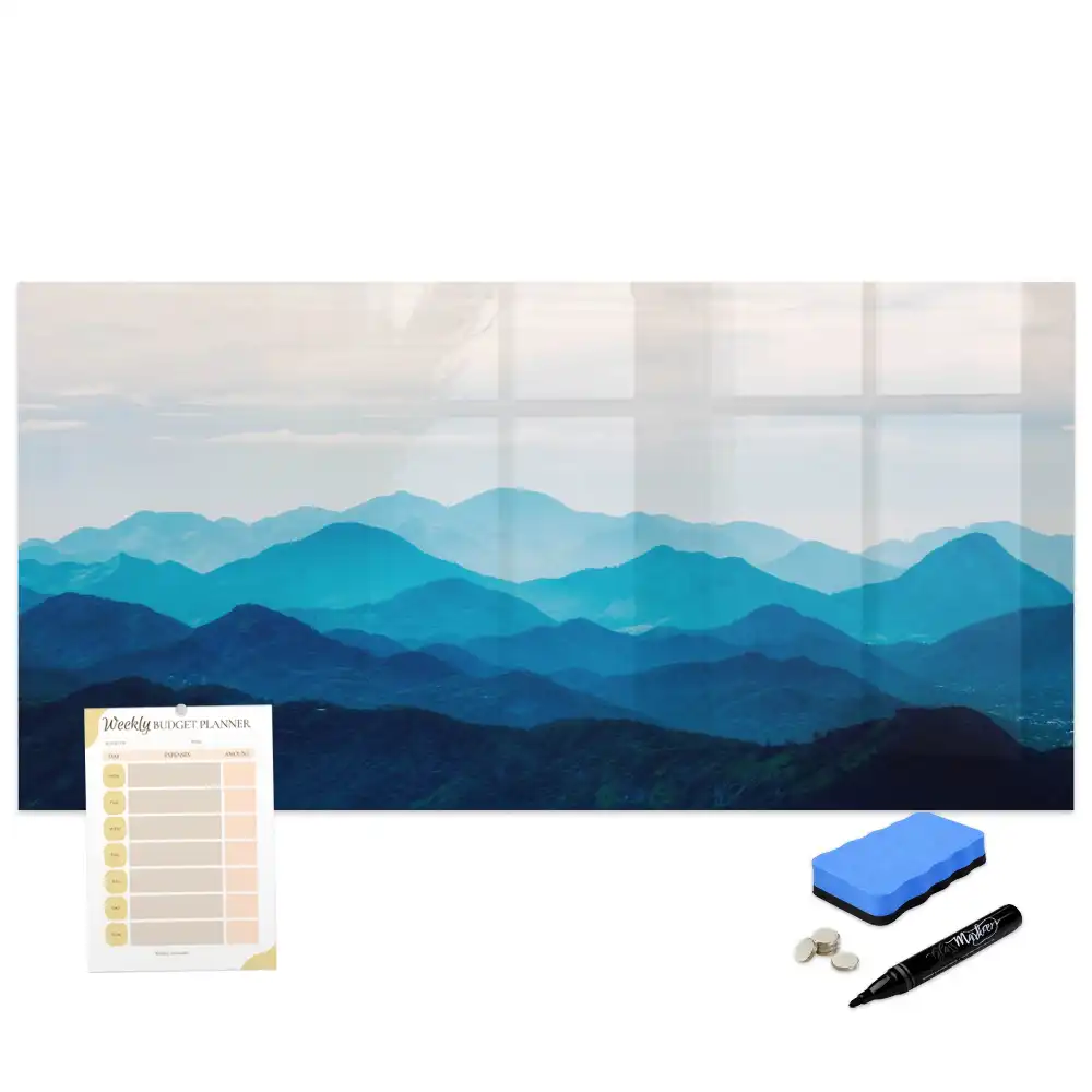 Tableau blanc magnétique effaçable à sec avec motif de montagne à l'aquarelle