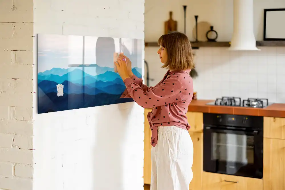Tableau blanc magnétique effaçable à sec avec motif de montagne à l'aquarelle