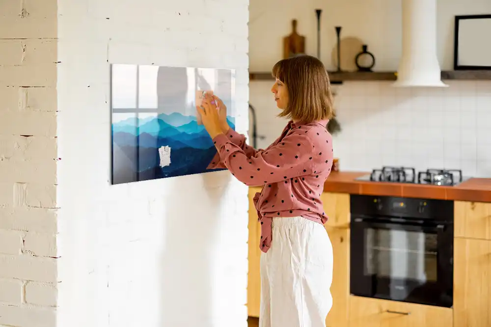 Tableau blanc magnétique effaçable à sec avec motif de montagne à l'aquarelle