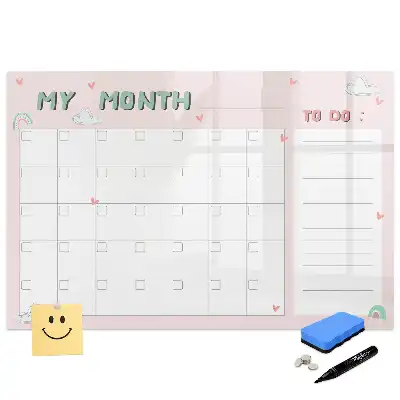 Tableau blanc magnétique effaçable à sec avec calendrier mensuel pour enfants