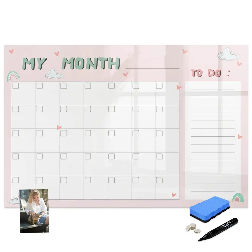 Tableau blanc magnétique effaçable à sec avec calendrier mensuel pour enfants
