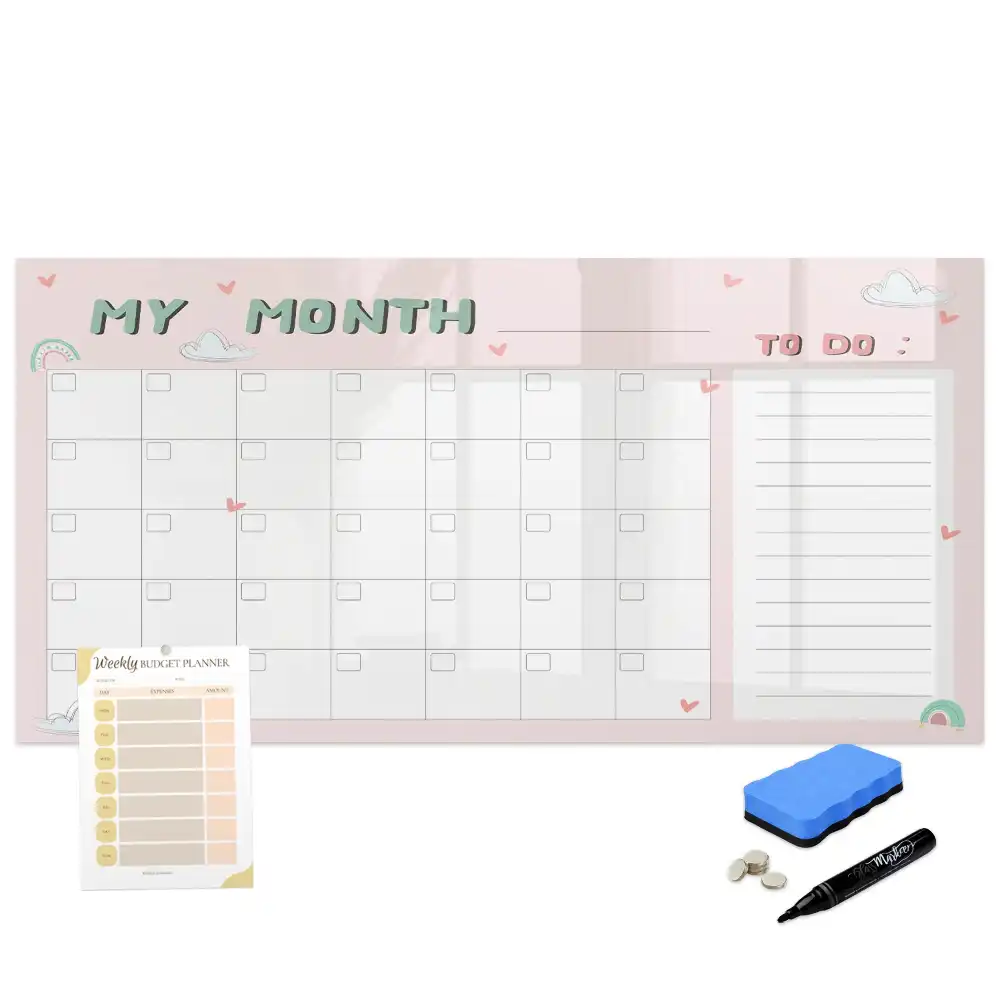 Tableau blanc magnétique effaçable à sec avec calendrier mensuel pour enfants