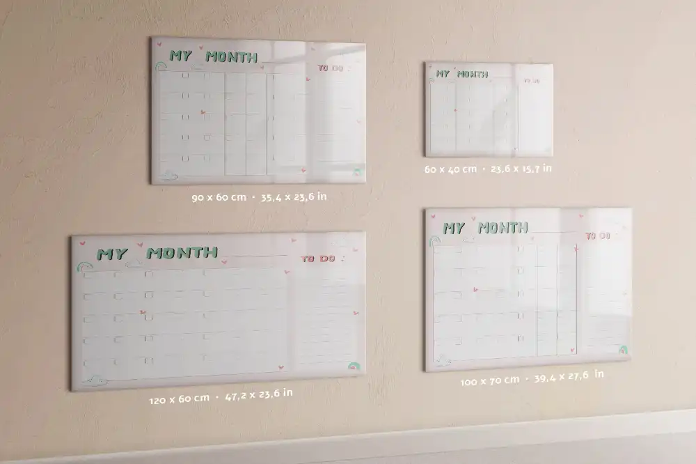 Tableau blanc magnétique effaçable à sec avec calendrier mensuel pour enfants
