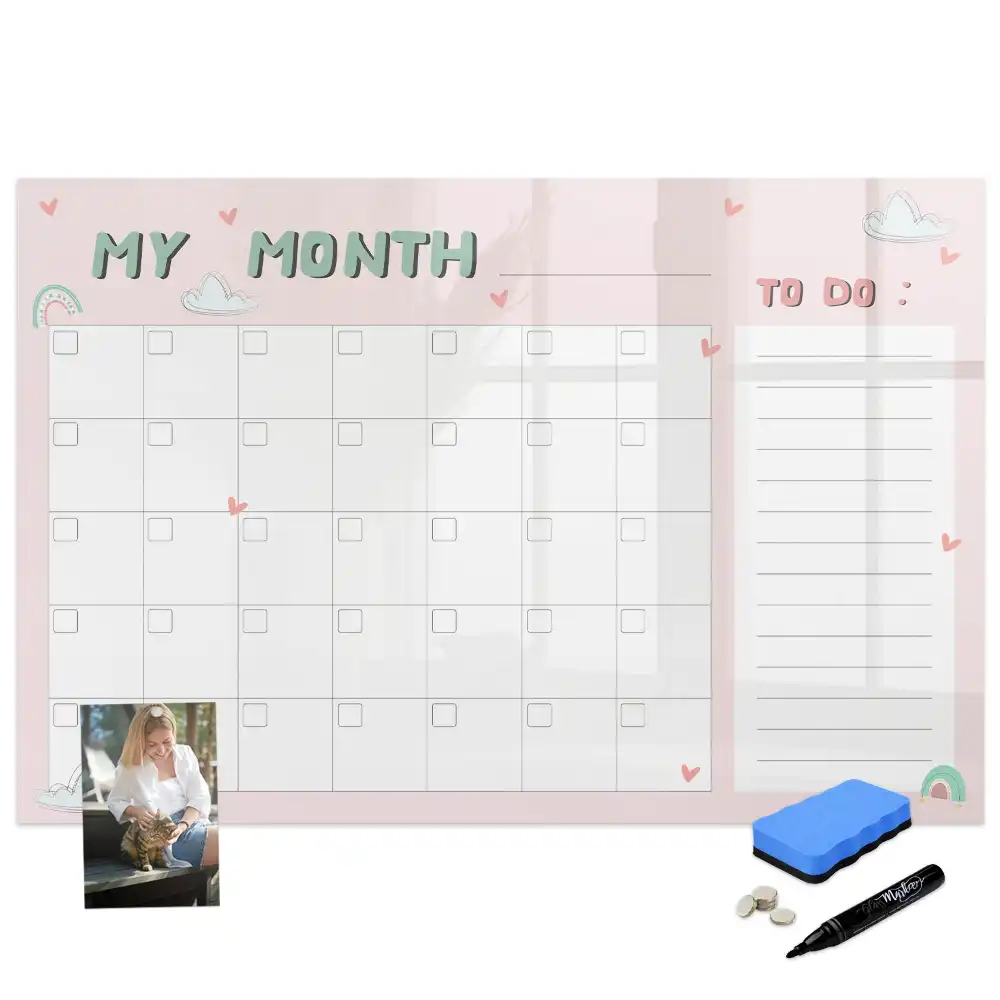 Tableau blanc magnétique effaçable à sec avec calendrier mensuel pour enfants