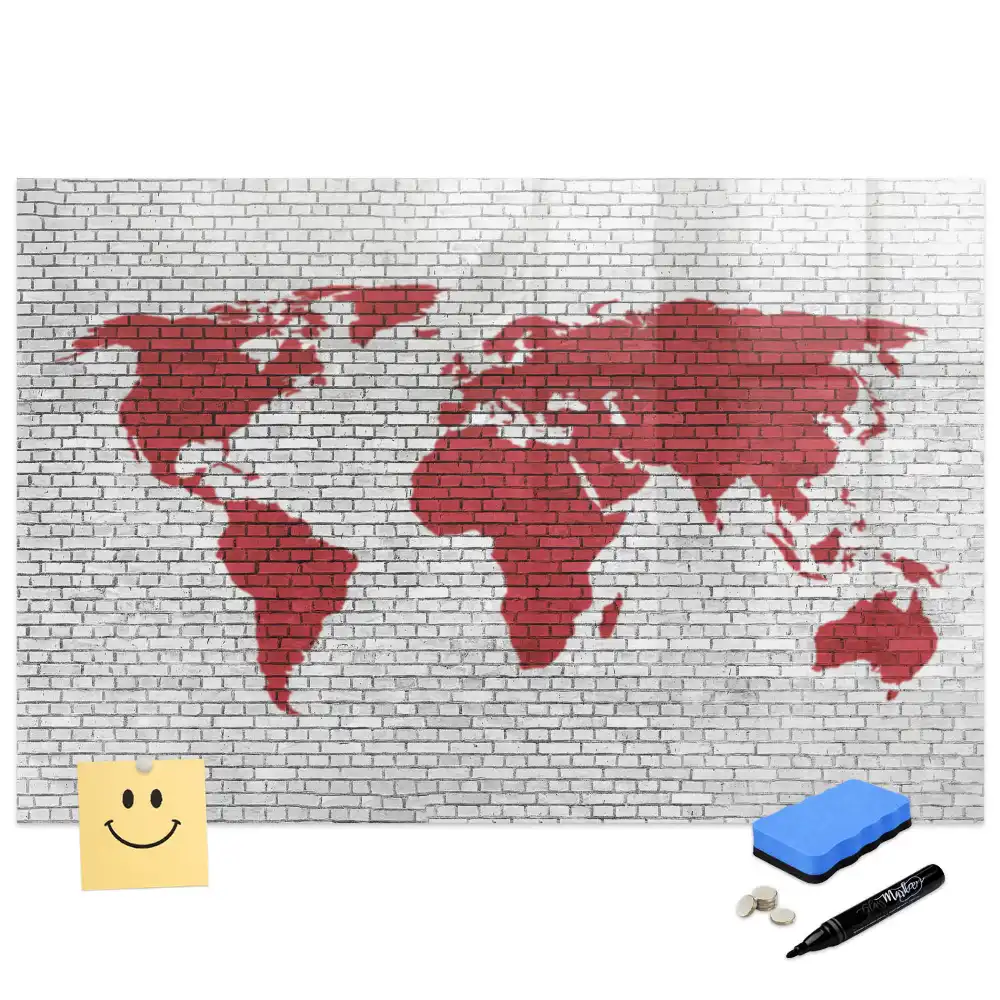 Tableau magnétique pour dessin à motif mur de briques et contour des continents