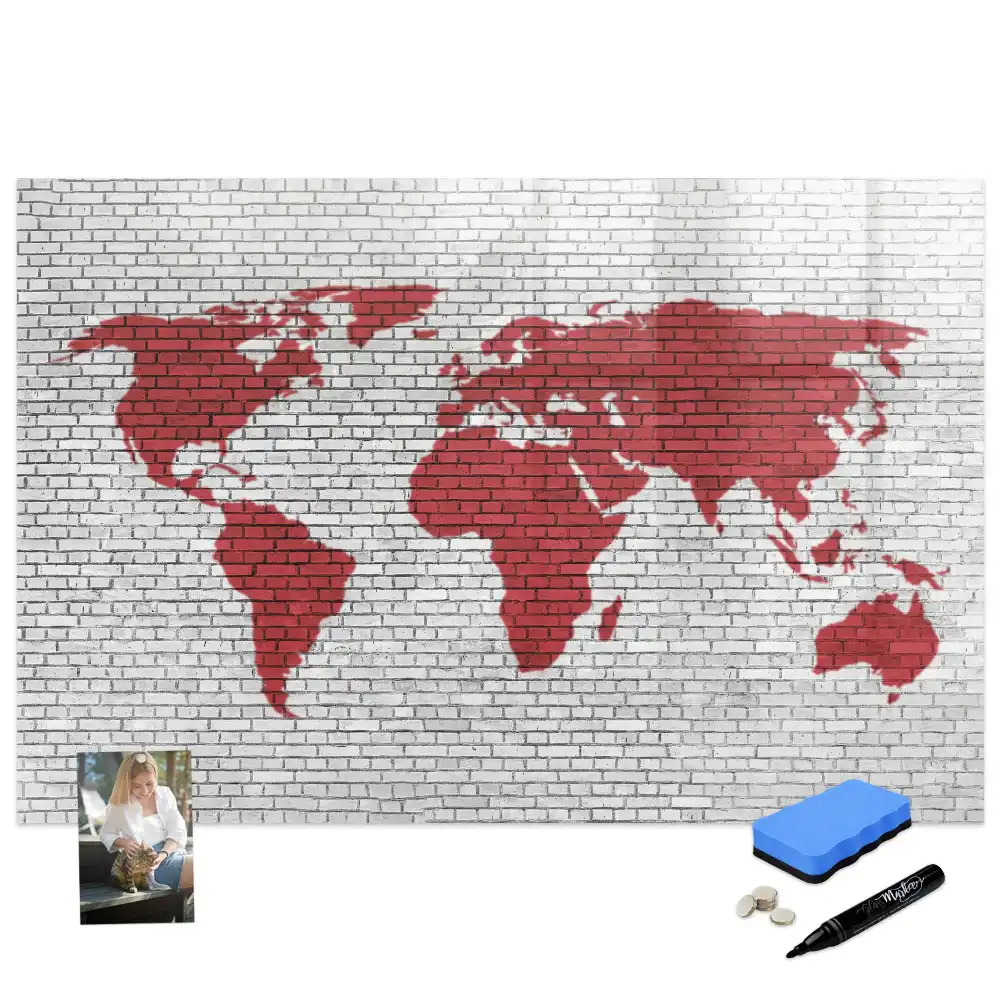 Tableau magnétique pour dessin à motif mur de briques et contour des continents