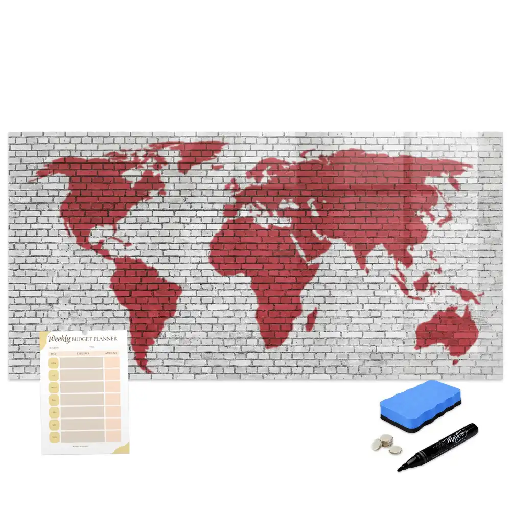 Tableau magnétique pour dessin à motif mur de briques et contour des continents