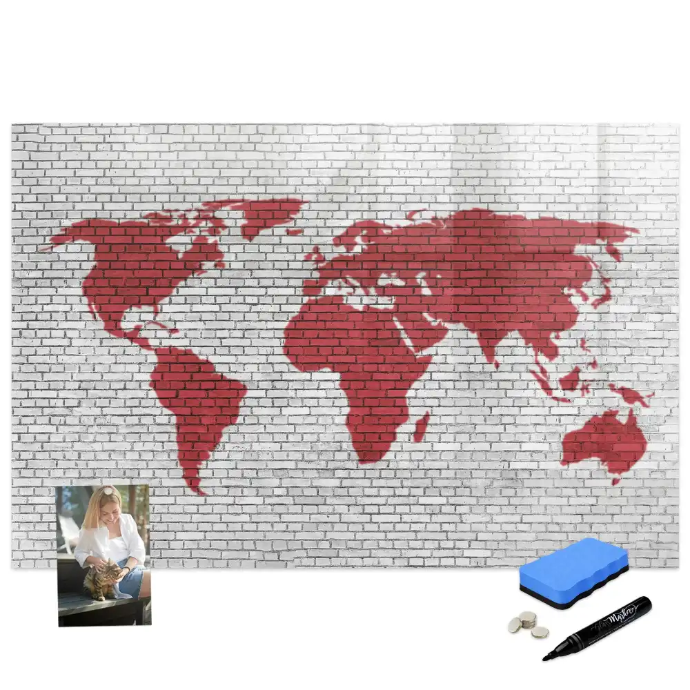 Tableau magnétique pour dessin à motif mur de briques et contour des continents