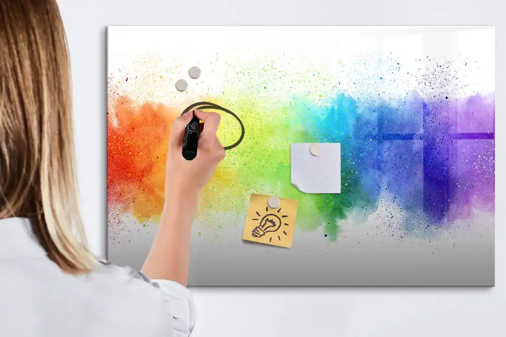 Tableau magnétique à dessiner motif arc-en-ciel style abstrait