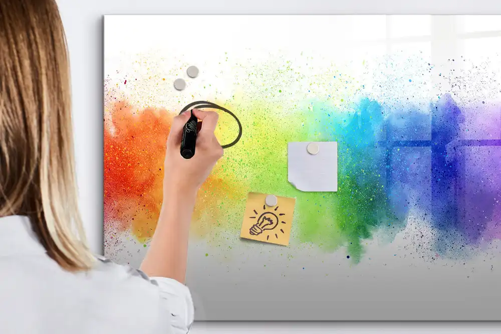Tableau magnétique à dessiner motif arc-en-ciel style abstrait