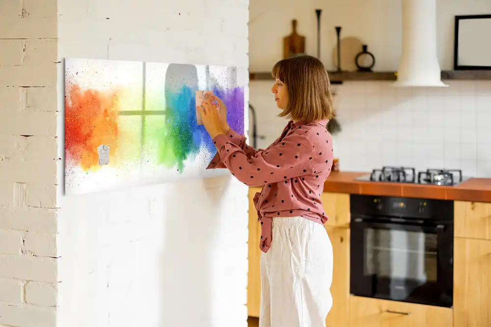 Tableau magnétique à dessiner motif arc-en-ciel style abstrait