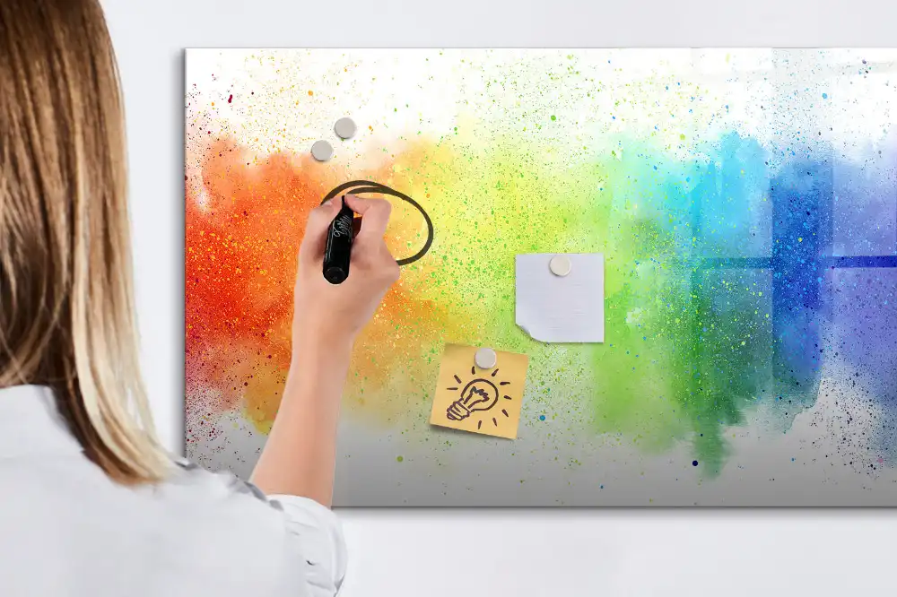Tableau magnétique à dessiner motif arc-en-ciel style abstrait