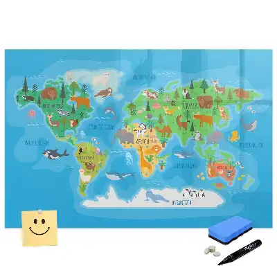 Tableau blanc magnétique effaçable à sec avec carte du monde