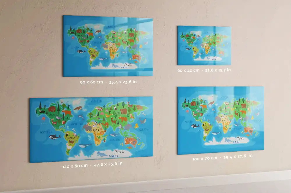 Tableau blanc magnétique effaçable à sec avec carte du monde