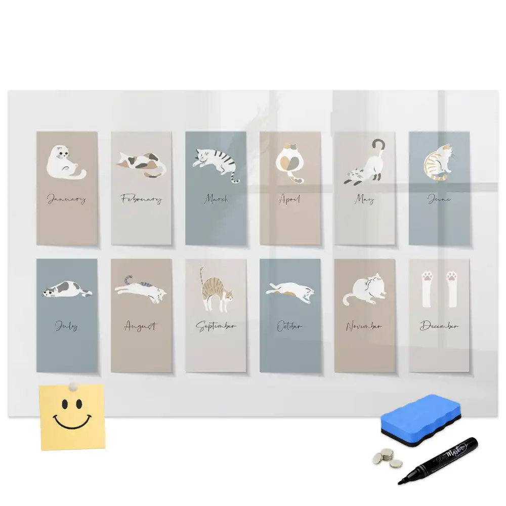 Tableau blanc magnétique avec calendrier motif chat effaçable à sec