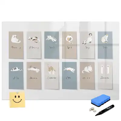 Tableau blanc magnétique avec calendrier motif chat effaçable à sec