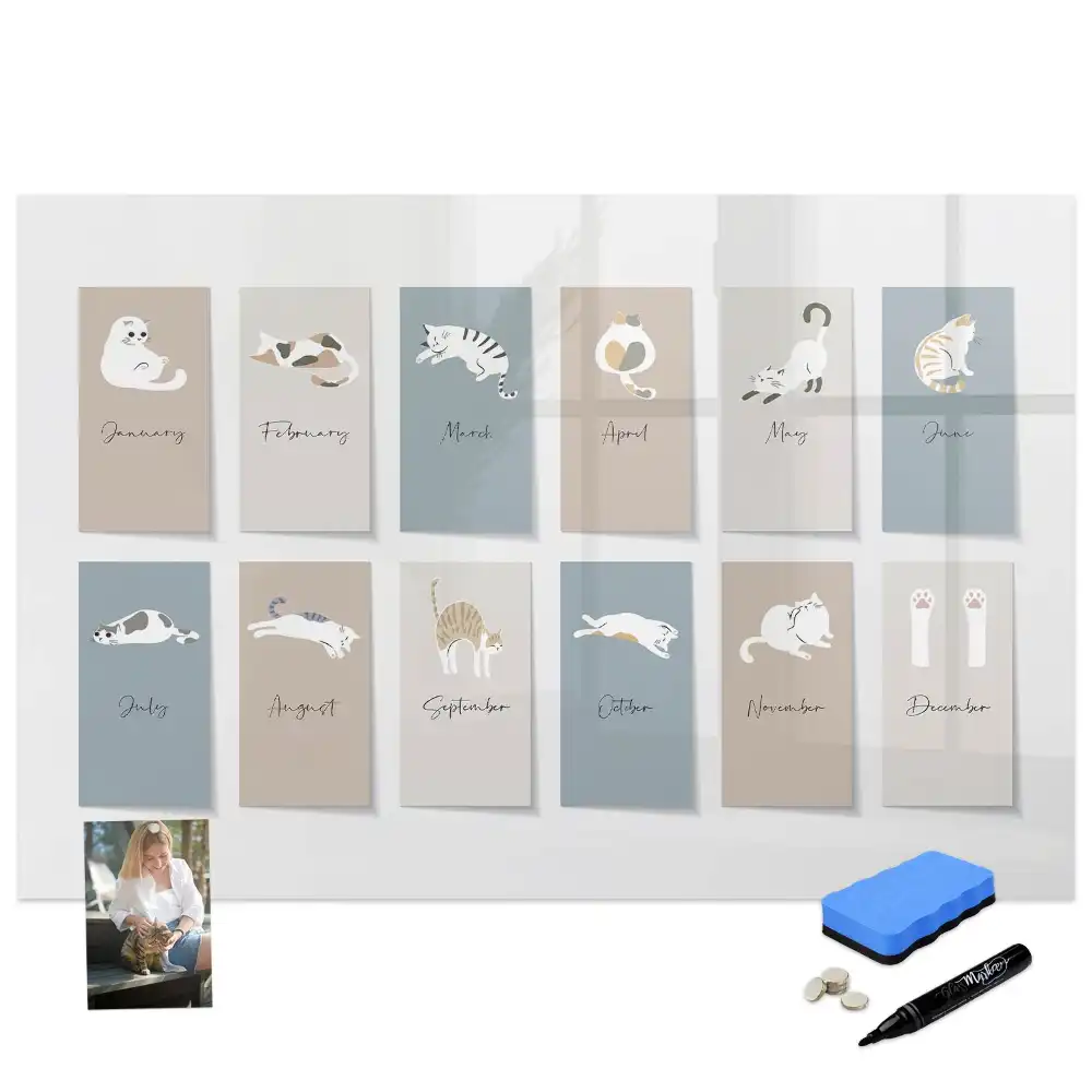 Tableau blanc magnétique avec calendrier motif chat effaçable à sec