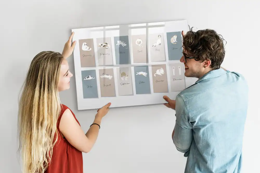 Tableau blanc magnétique avec calendrier motif chat effaçable à sec
