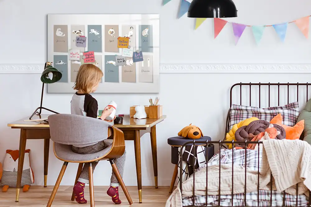Tableau blanc magnétique avec calendrier motif chat effaçable à sec