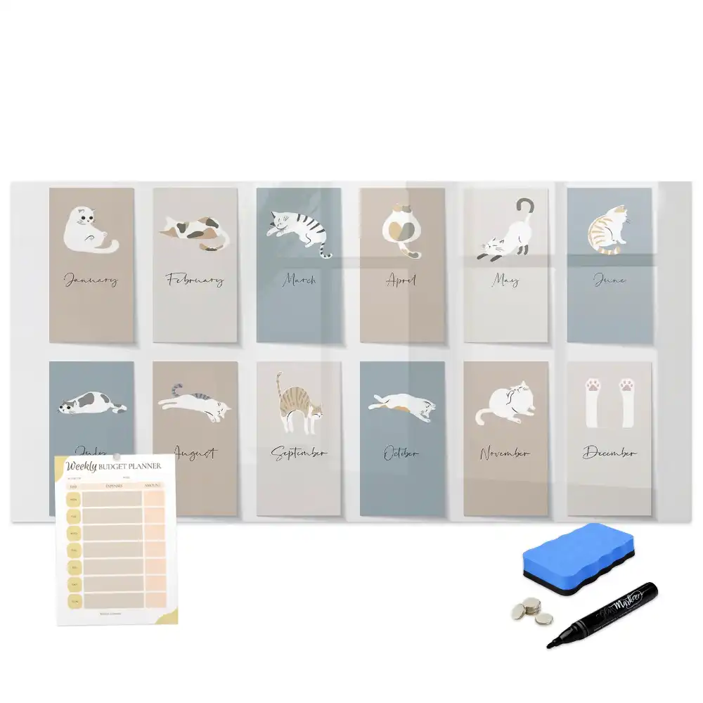 Tableau blanc magnétique avec calendrier motif chat effaçable à sec
