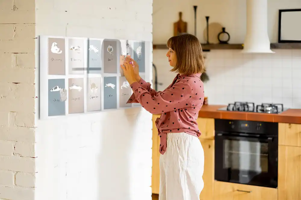 Tableau blanc magnétique avec calendrier motif chat effaçable à sec