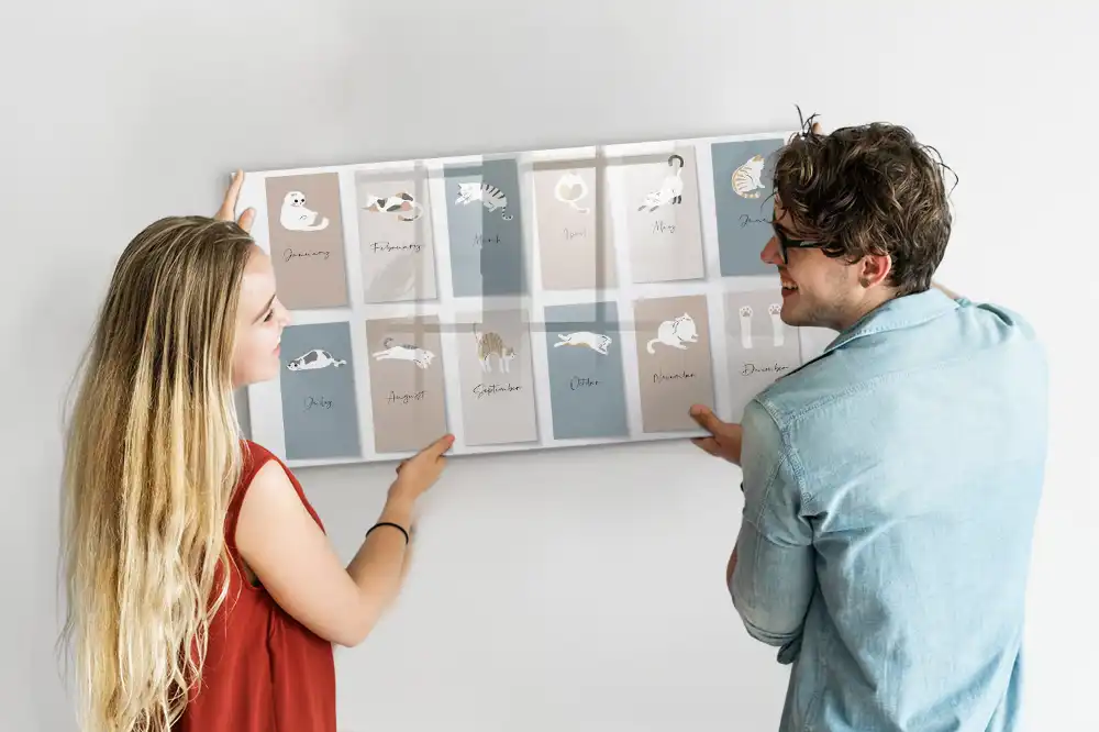 Tableau blanc magnétique avec calendrier motif chat effaçable à sec