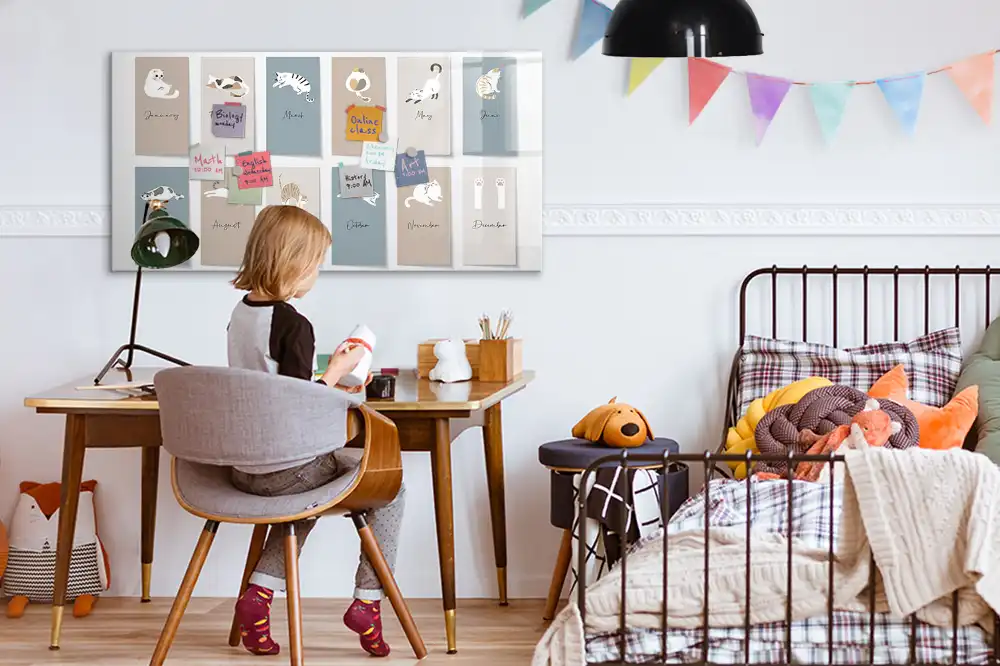 Tableau blanc magnétique avec calendrier motif chat effaçable à sec