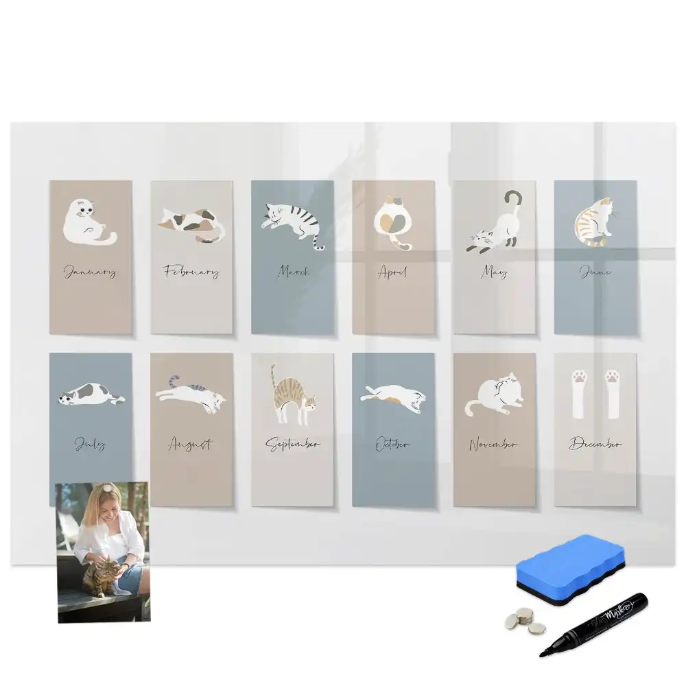 Tableau blanc magnétique avec calendrier motif chat effaçable à sec
