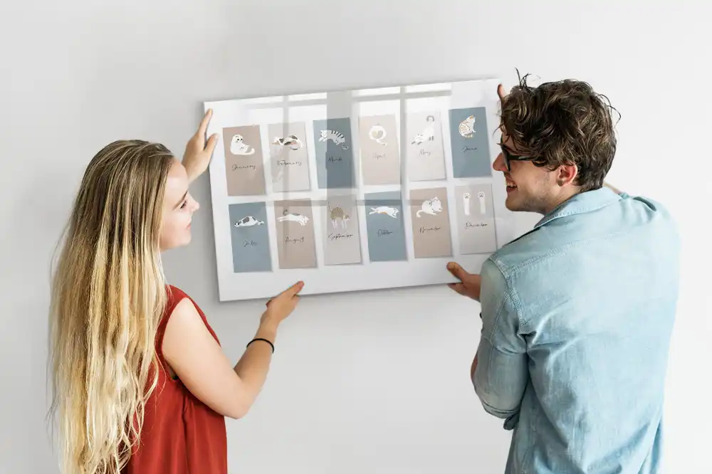 Tableau blanc magnétique avec calendrier motif chat effaçable à sec