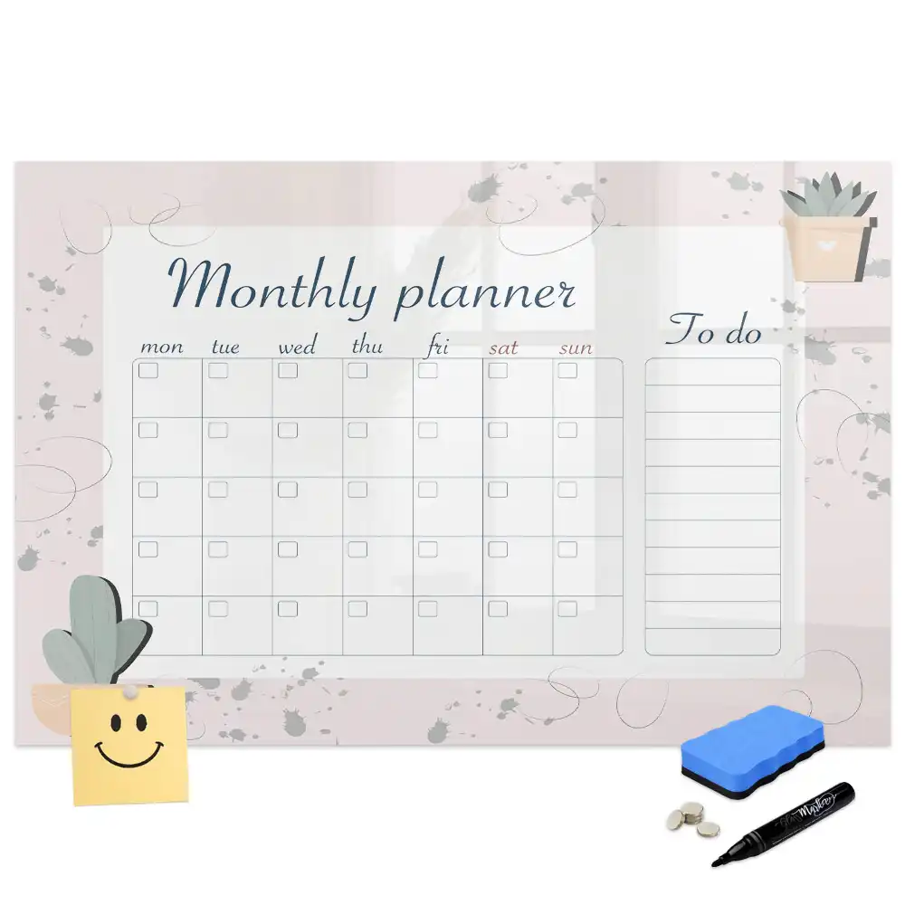 Tableau blanc magnétique effaçable à sec avec calendrier mensuel