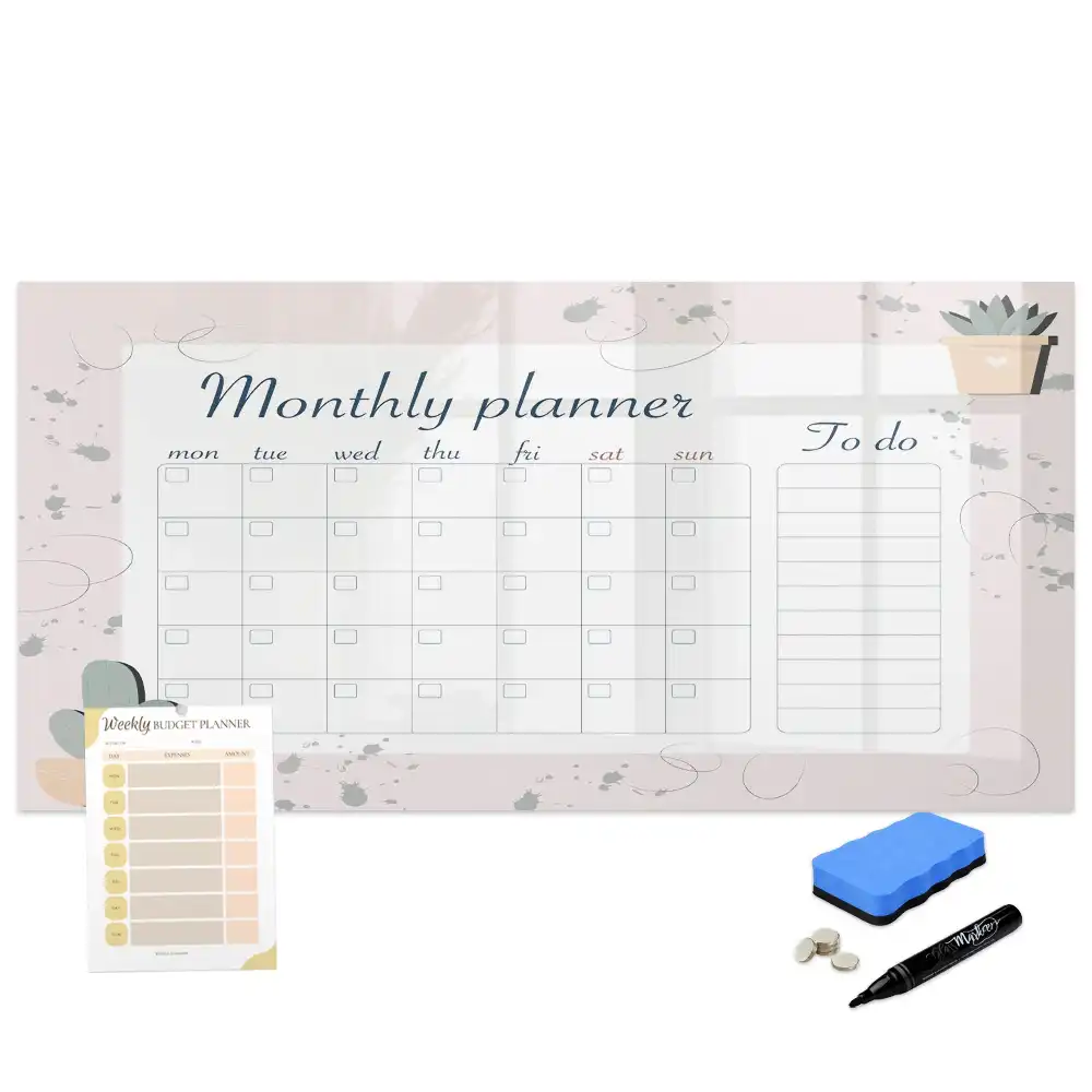 Tableau blanc magnétique effaçable à sec avec calendrier mensuel
