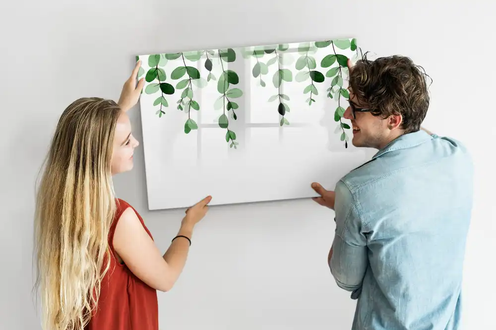 Tableau magnétique motif feuilles vertes