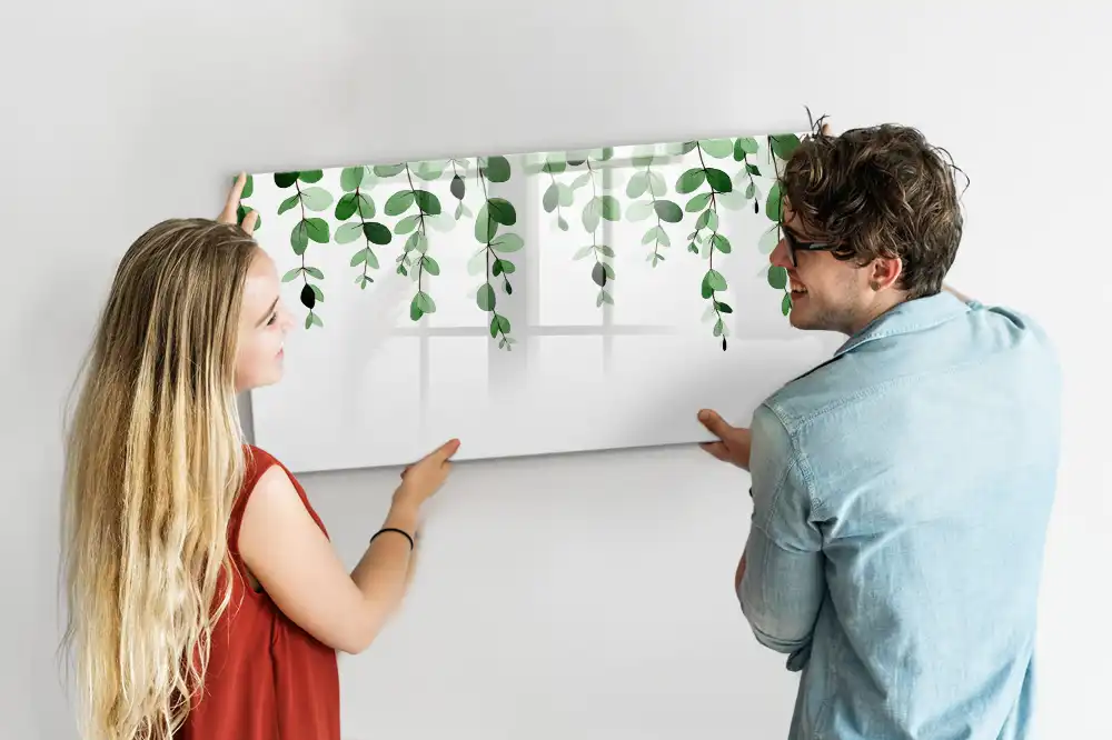 Tableau magnétique motif feuilles vertes