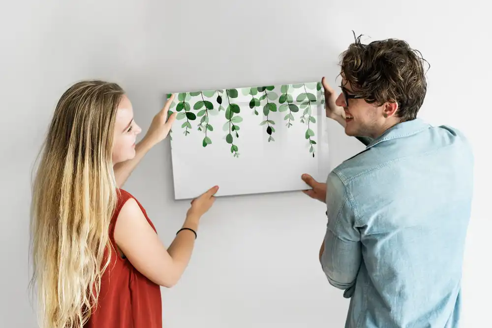 Tableau magnétique motif feuilles vertes