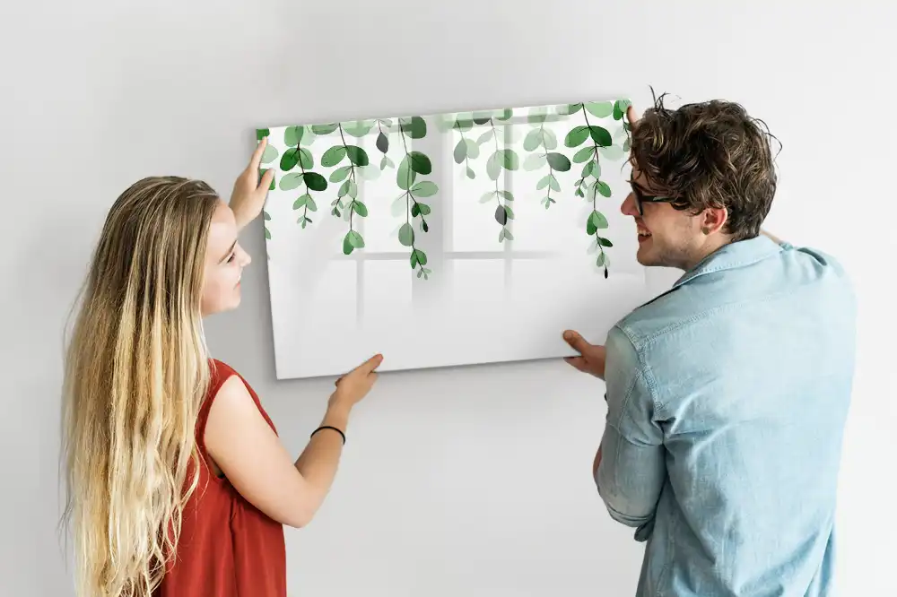 Tableau magnétique motif feuilles vertes