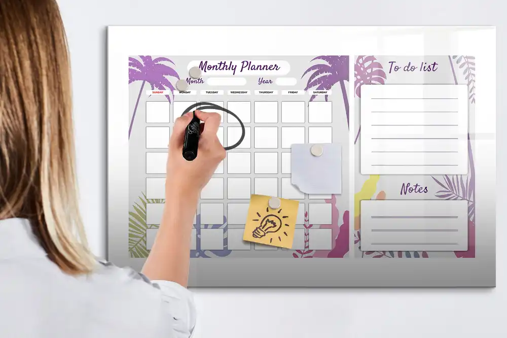 Calendrier mensuel magnétique effaçable à sec pour tableau blanc
