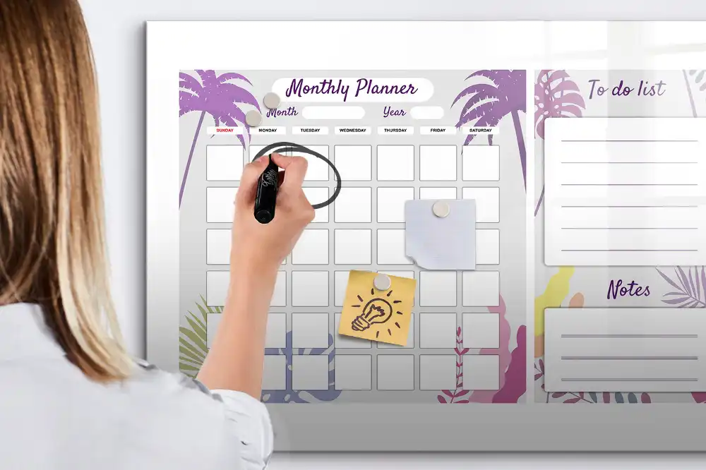 Calendrier mensuel magnétique effaçable à sec pour tableau blanc